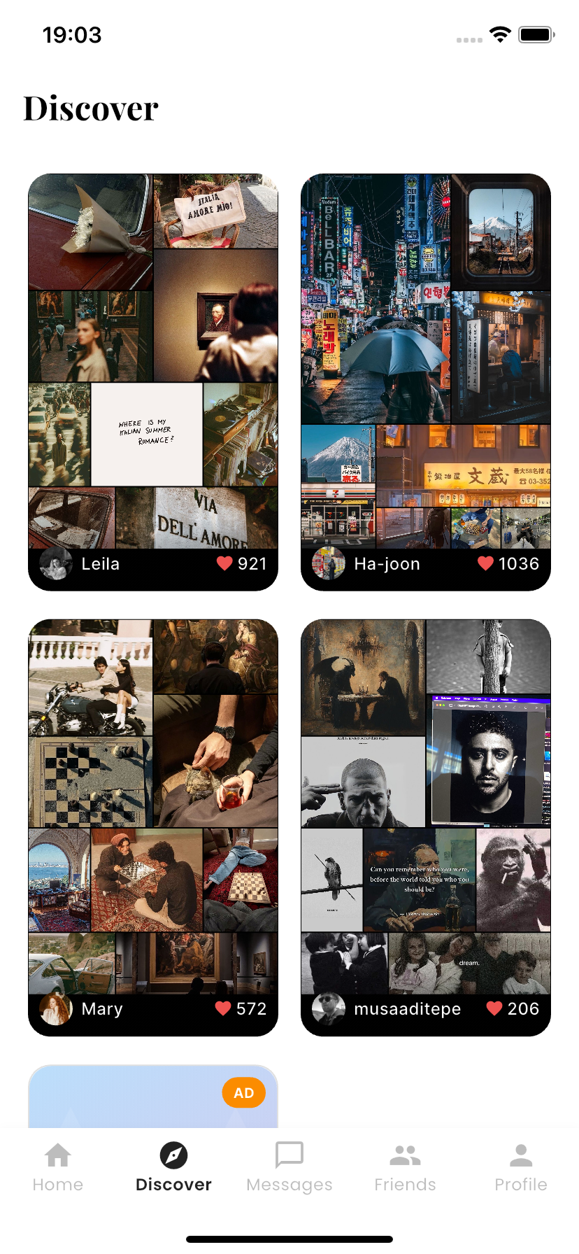Collago Discover Screen